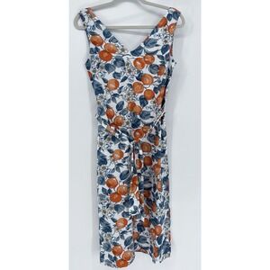 Anne Taylor Midi Dress Linen Blend Size 0 Orange Fruit Print Garden Party Picnic